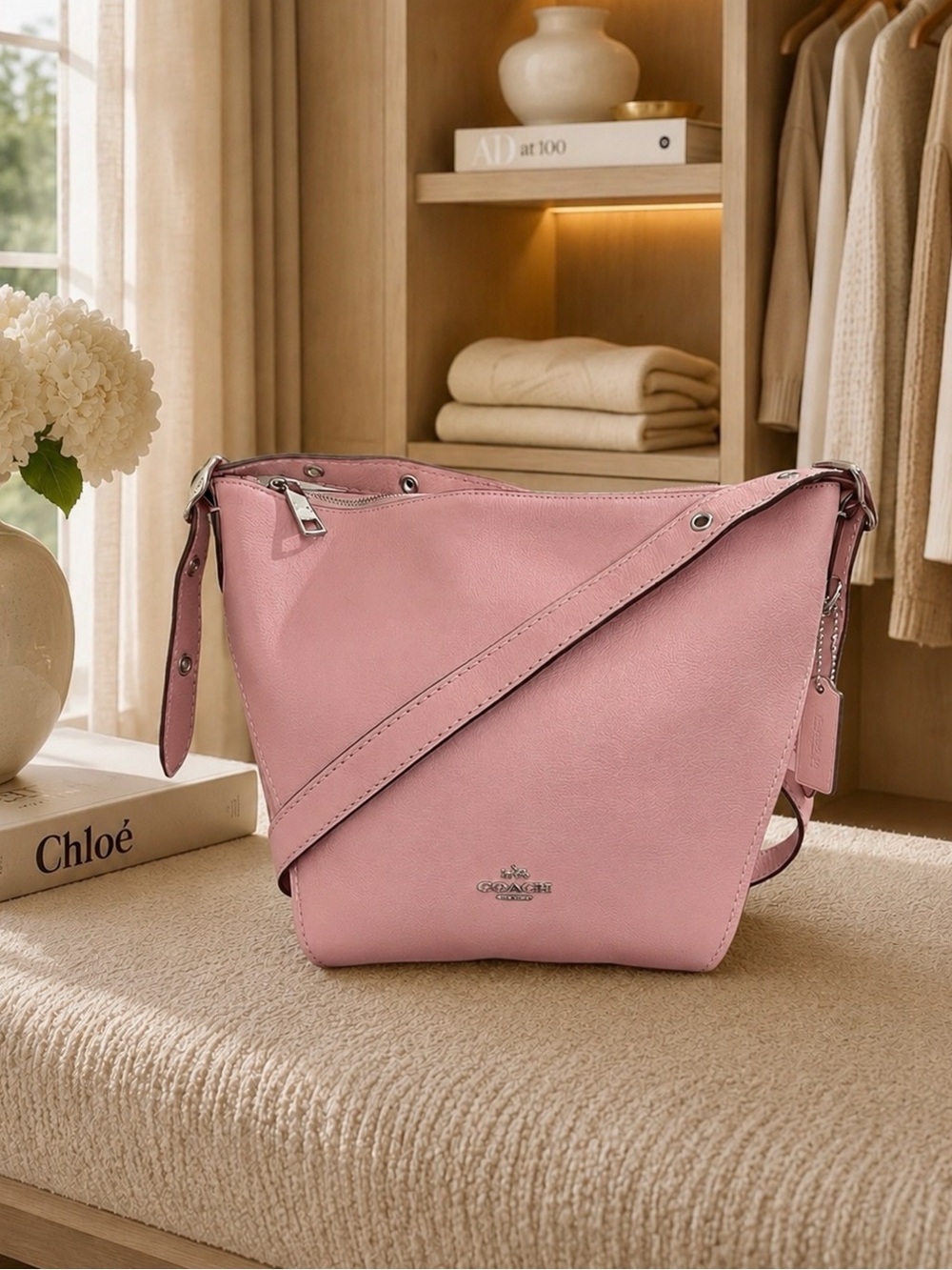 COACH Small Dufflette Natural Calf Leather Two Way Bag Peony Pink | Like New
